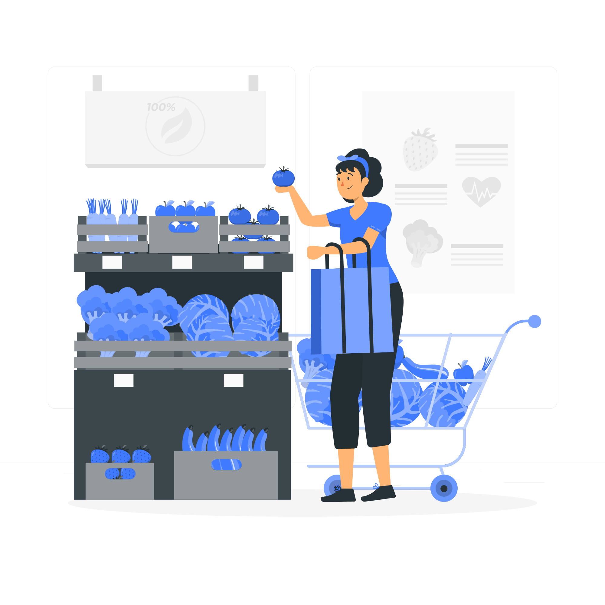 Illustration of a woman in a supermarkt